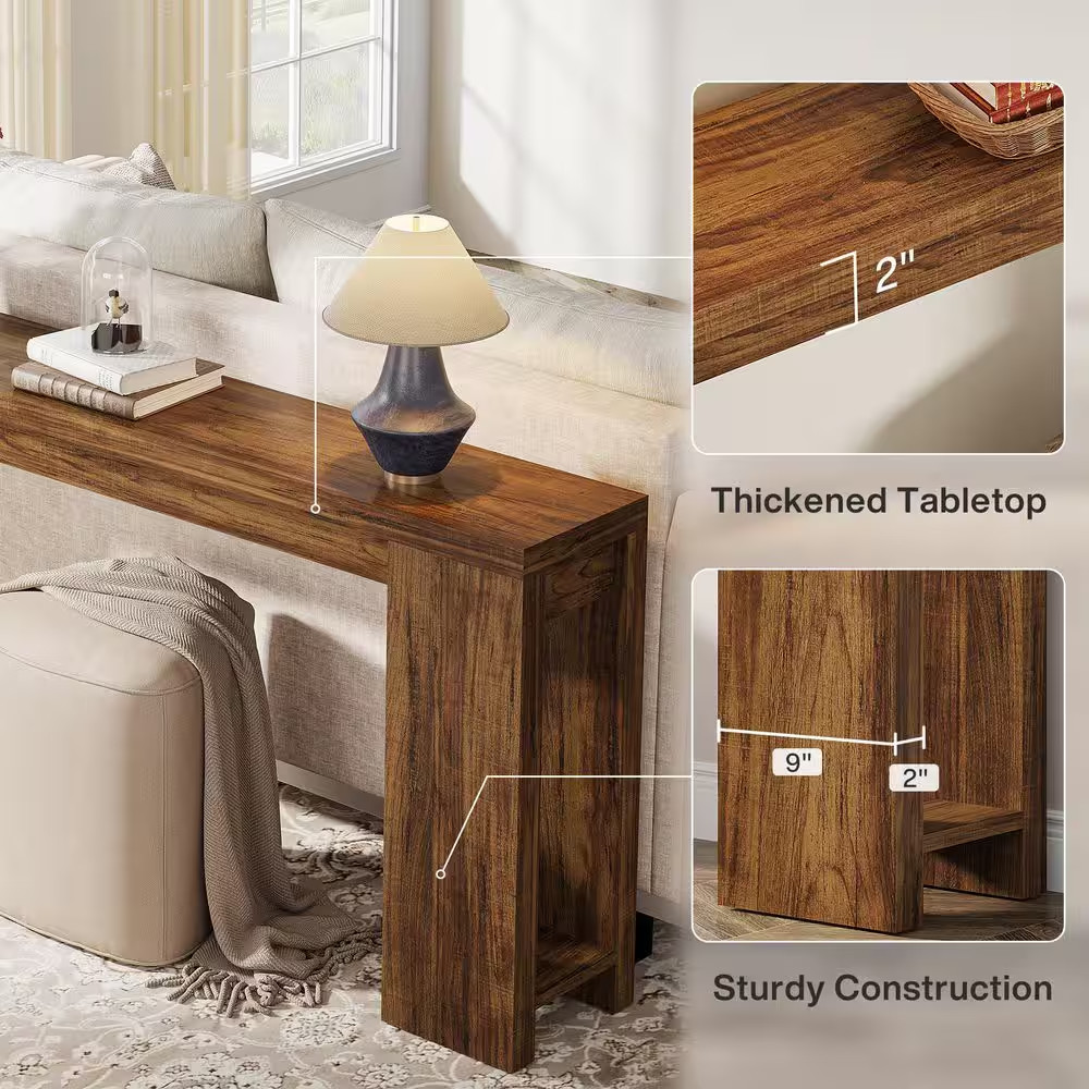 70.9 In. Rectangle Dark Brown Engineered Wood Extra Long Console Table Entryway