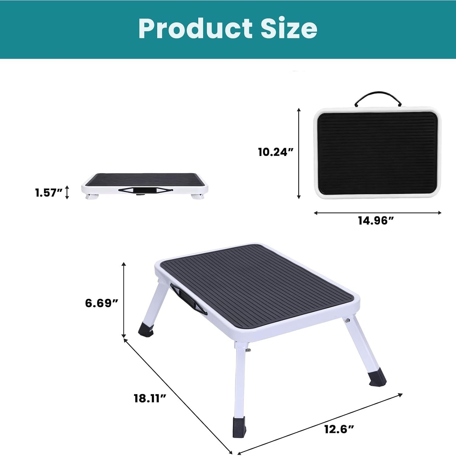 Foldable Step Stool 330lbs Capacity Sturdy Metal Stool Ladder w/ Carrying Handle