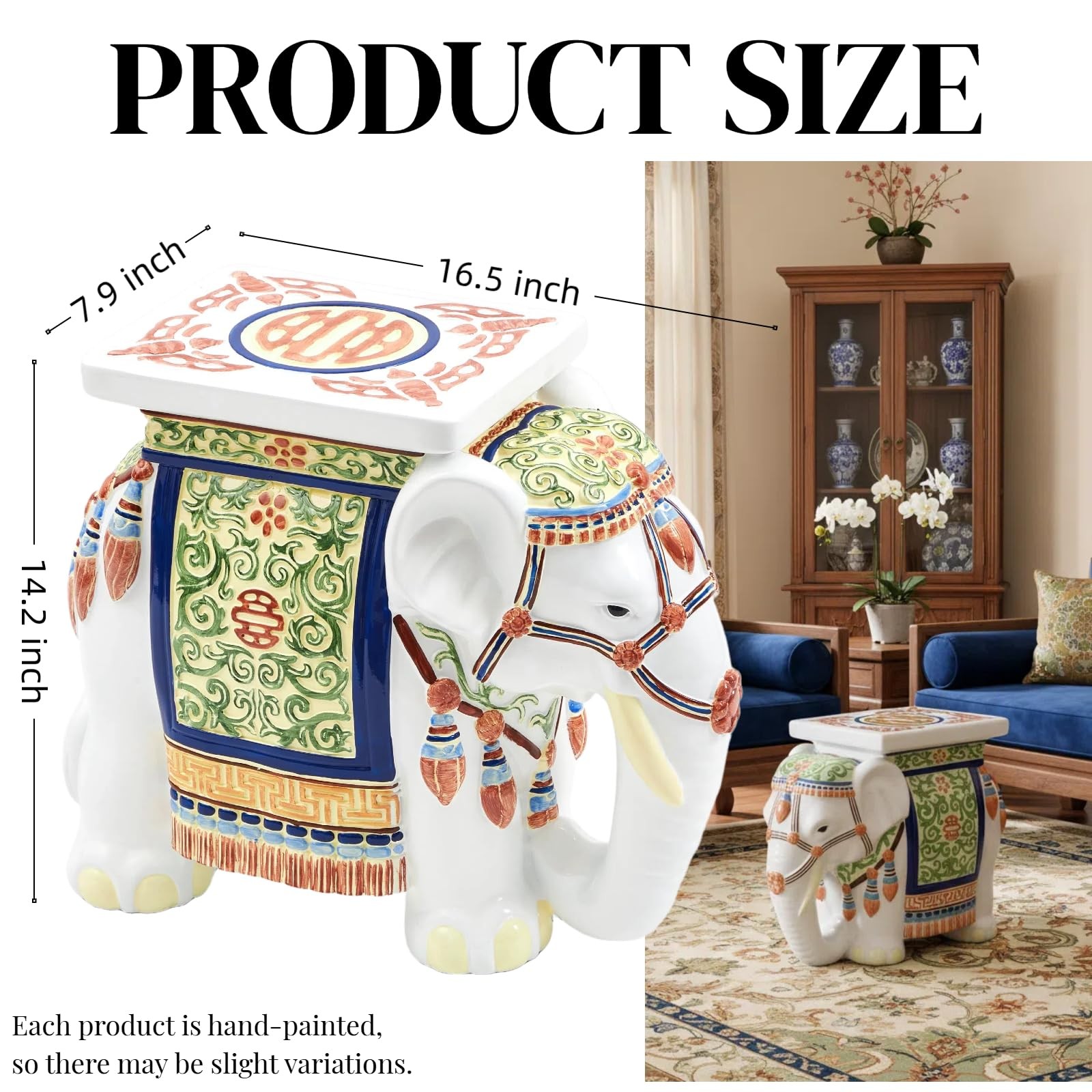 Elephant Garden Stool 16.5 Inch – Resin Elephant Side Table & Plant Stand, In…