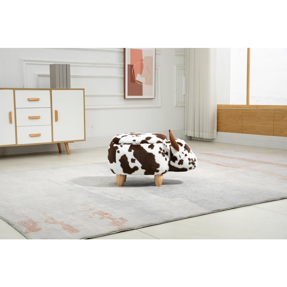 Home 2 Office Kids Spotted Brown Cow Animal Storage Ottoman Stool with Wood Leg