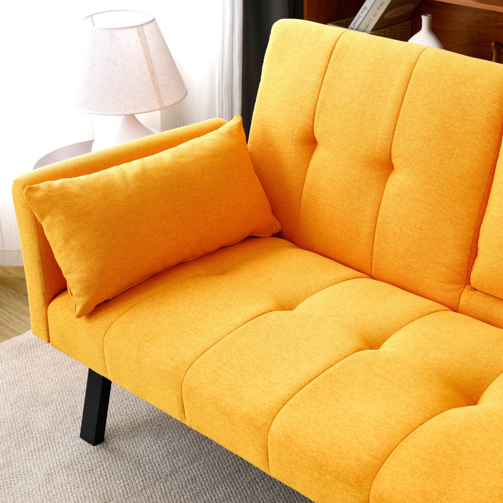 70″ Cotton Linen Sofa Bed, Foldable Sofa w/Cup Holder& Storage,Multi-Functional