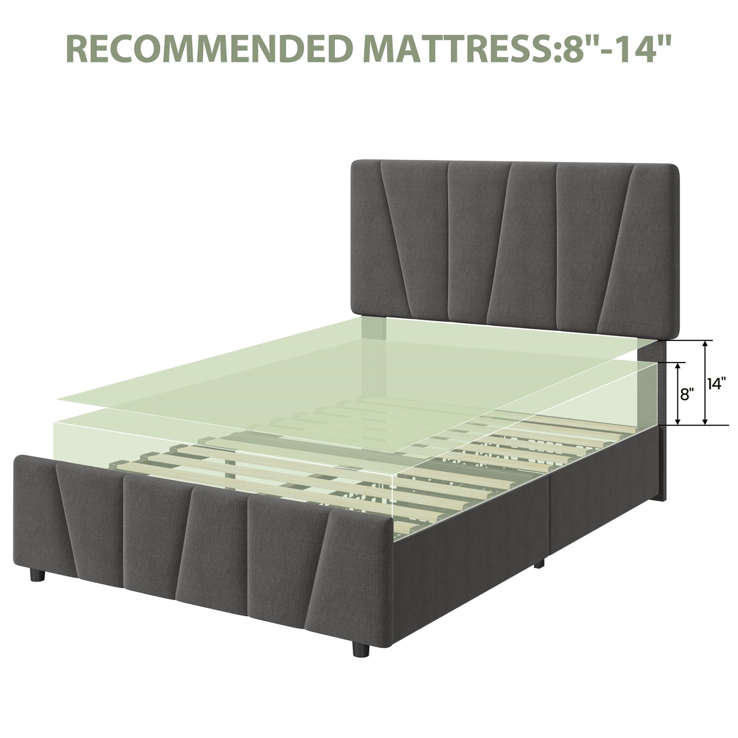 🔥Twin Size Bed Frame with Adjustable Upholstered Headboard and 2 Storage Drawer