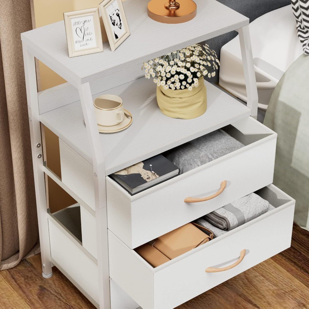 White Nightstand 3 Drawers 2-Tier Shelf Side End Table for Bedroom Hallway