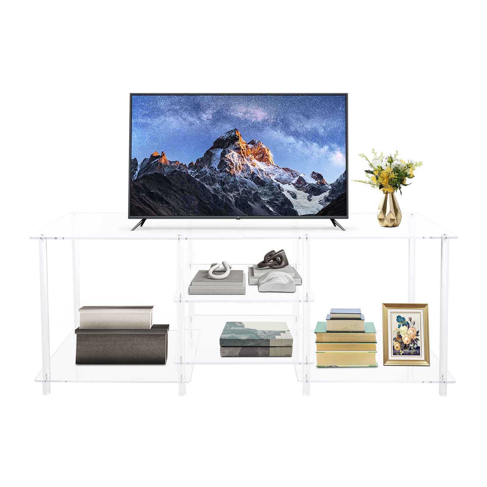 Acrylic TV Stand Open-Frame Computer Desk Organizer Shelf Media Console Table