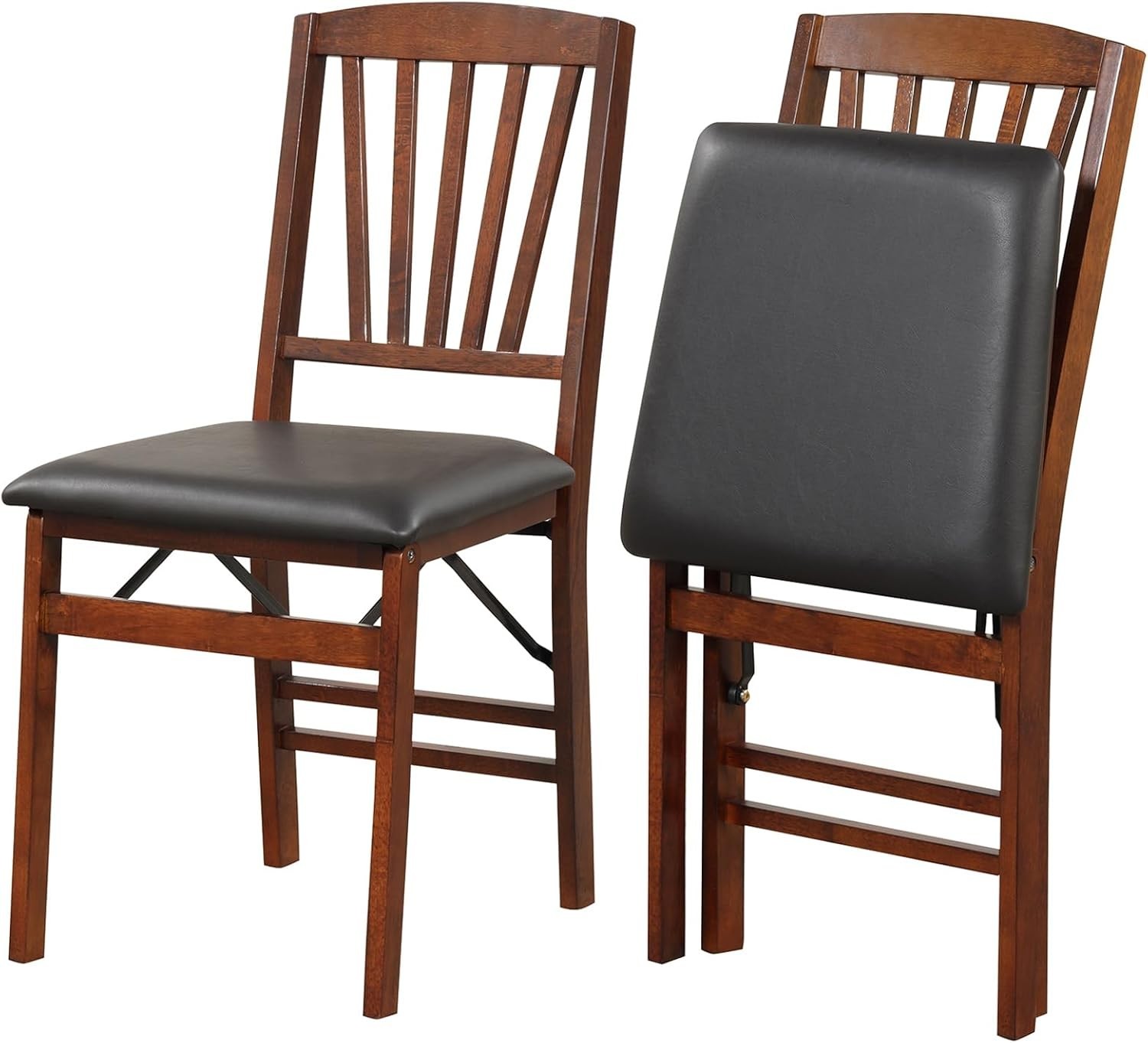 Folding Dining Chairs Set of 2, Upholstered Wood Chairs with PVC Seat, 400 lb
