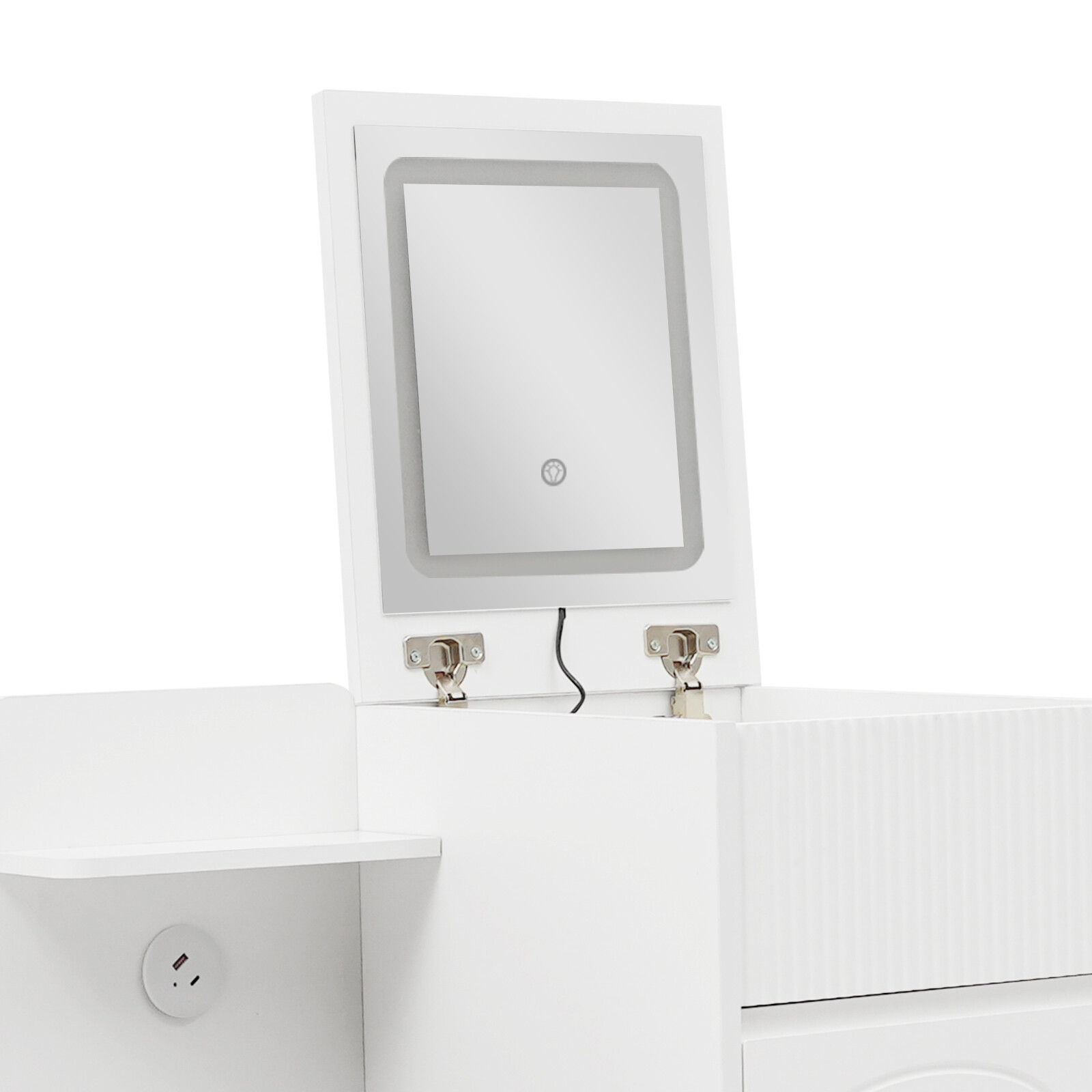 Makeup Table & Vanity Desk with Lighted Mirror Space Saving Dressing Table White