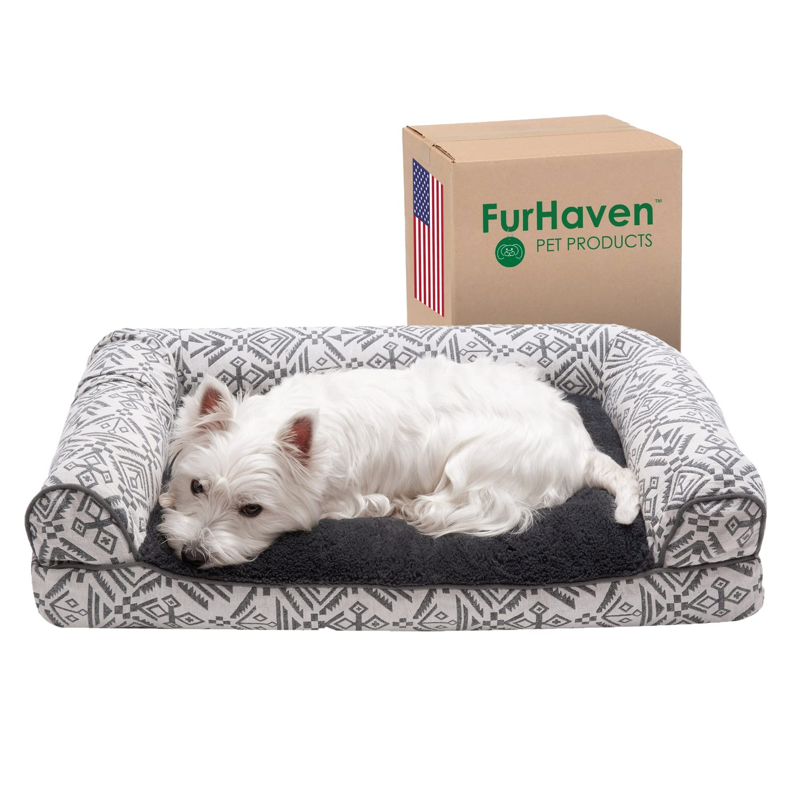 Furhaven Pillow Dog Bed For Medium/Small Dogs W/ – Woven Decor