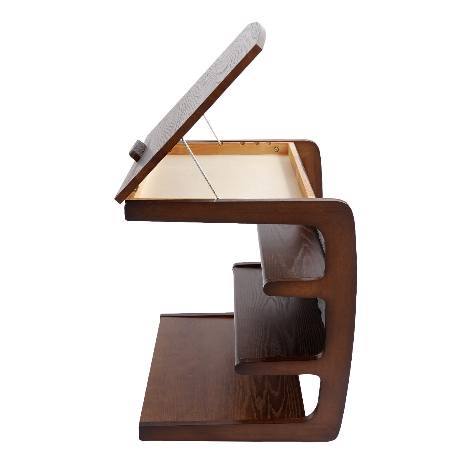 24.8 in 4-tier C-shaped Side Table, Rubberwood Side Table with Wheels Indoior