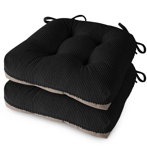 Kitchen Chair Cushions Set of 18″X16.5″, 3″ Thick | Non-Slip, with 2 Black