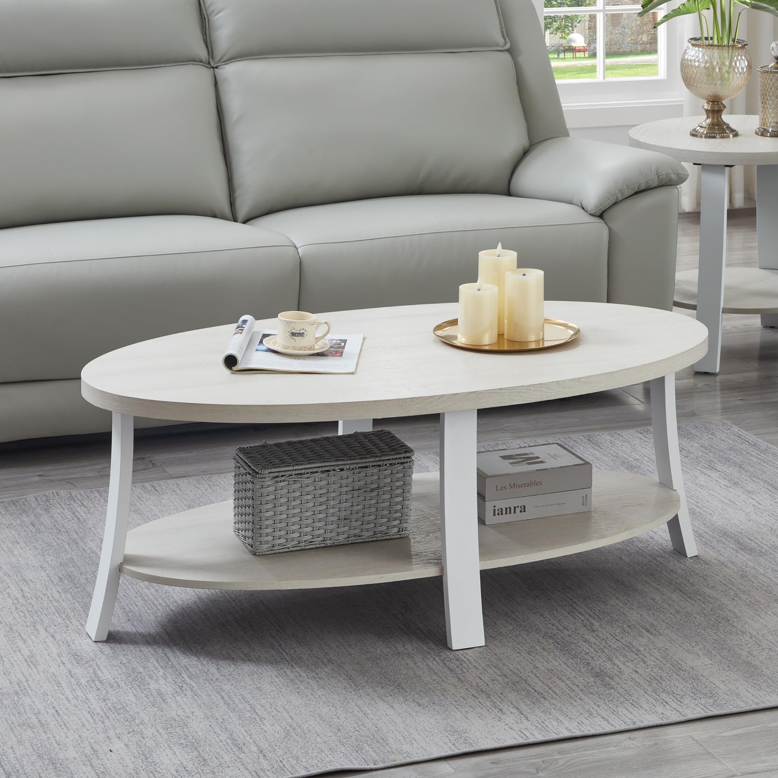 Roundhill Furniture Anze Contemporary Oval Wood 48W x 26D x 19H in, White