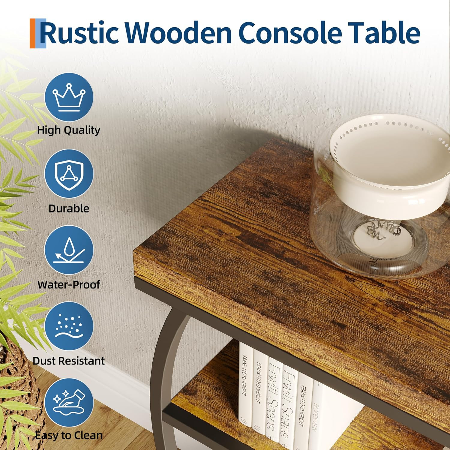 Rustic 3-Tier Entryway Table with Metal Frame and Adjustable Feet, Brown