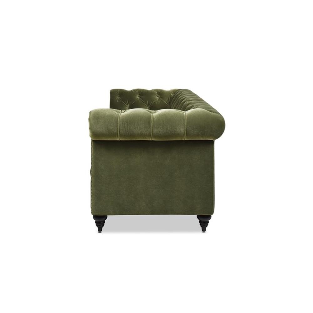 Pemberly Row 88″ Tufted Chesterfield Sofa in Olive Green Velvet