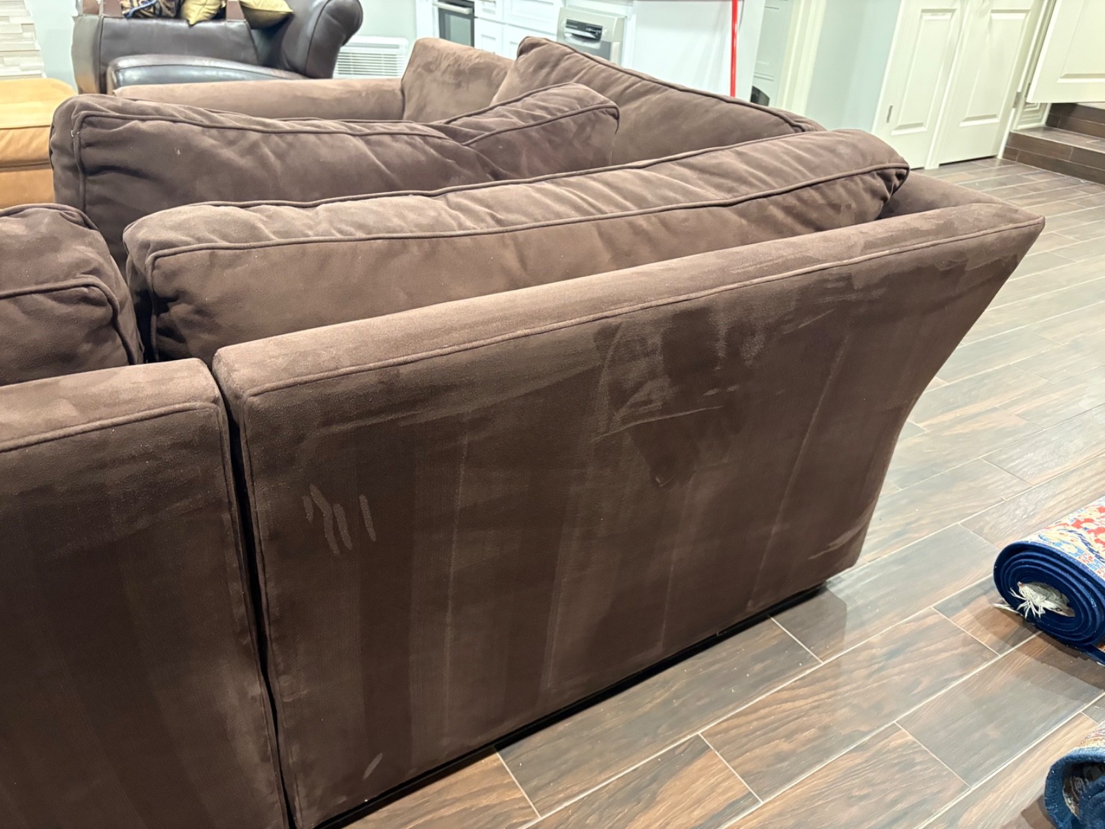 Pottery Barn Pearce Roll Arm 3-Piece Sectional Sleeper Sofa in Performance Suede