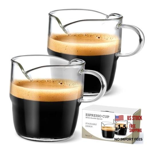 6 OZ Espresso Cups Set of 2, Double Spouts Stackable Cups, Espresso Shots