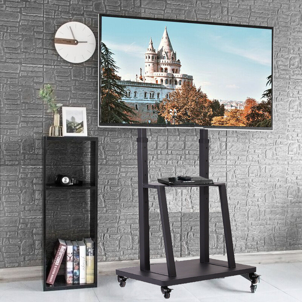 Mobile Rolling TV Stand Cart with Lockable Wheels and Shelf for 32-100” Flat TV