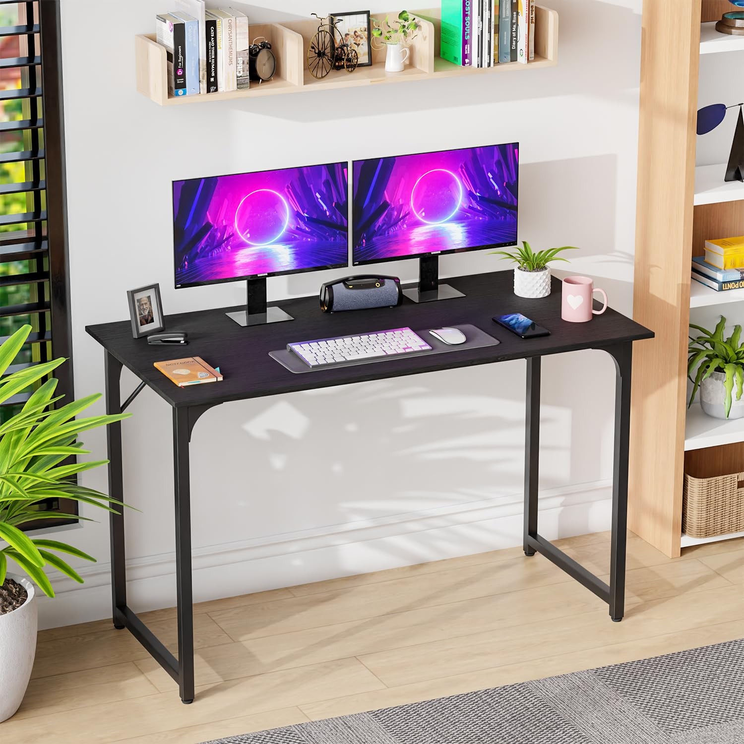 PayLessHere | 47 Inch Computer Desk | Black | Office Desk with Metal Frame, Adju