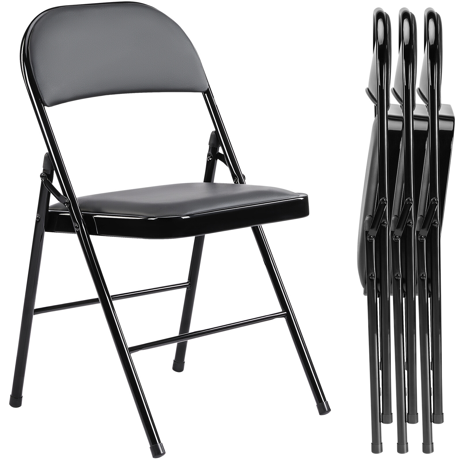 Folding Chair Set – PU Leather Chair with Cusion, Backrest for Indoor Outdoor