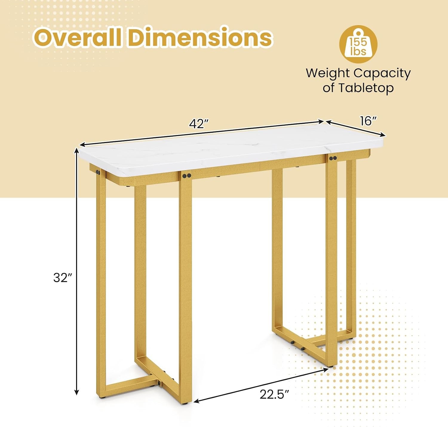 42″ Console Table Modern Faux Marble Entryway Table with Geometric Metal Frame