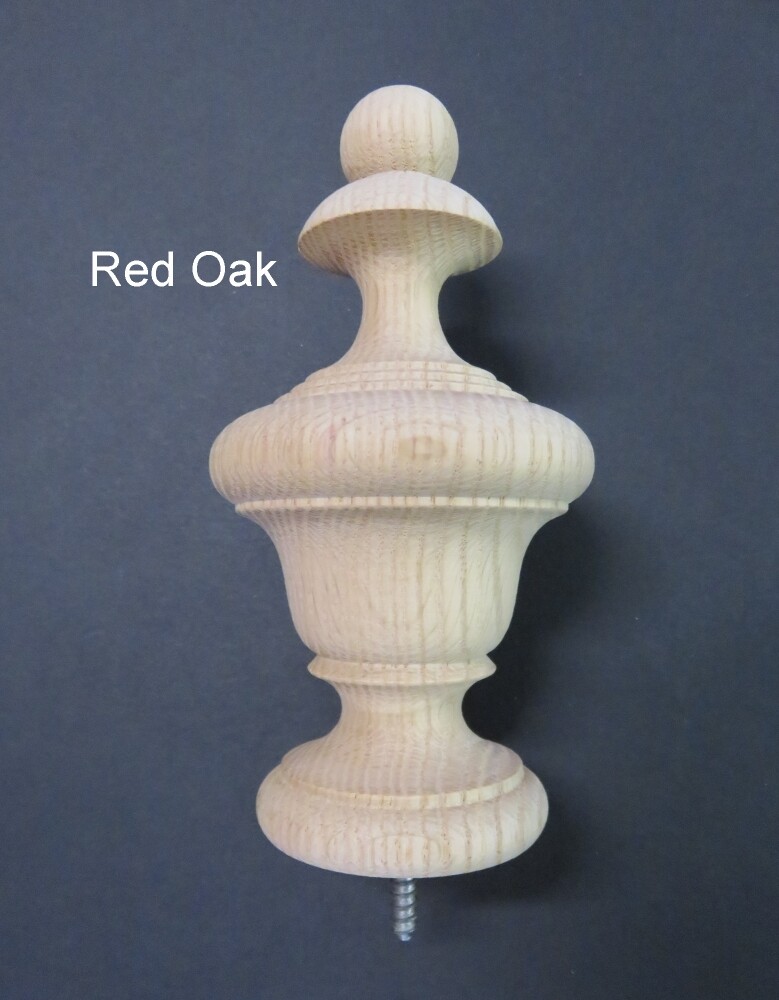 Large Wood Urn Style Finial. Oak Maple Cherry Mahogany 6 1/4 H x 3 1/4 W #29