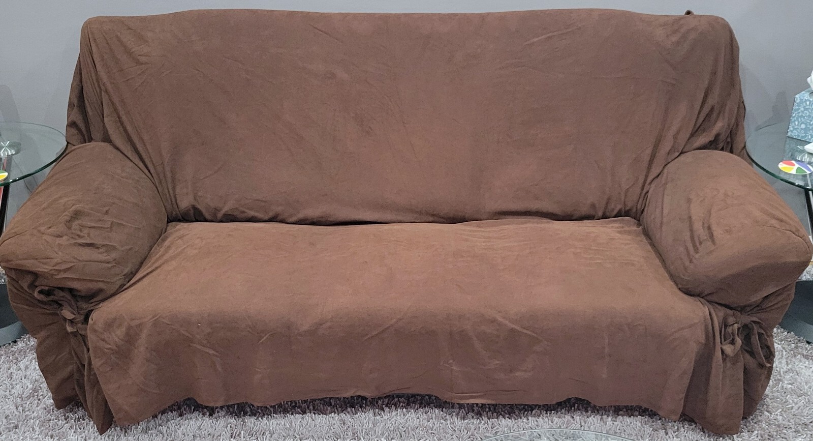 H) Room Essentials 3-Seat Sofa Slipcover Chocolate Brown Soft Suede