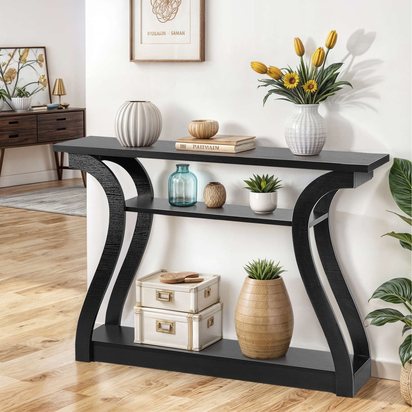 Accent Table Console Table Black Side Table Curved Hallway Living Room End Table