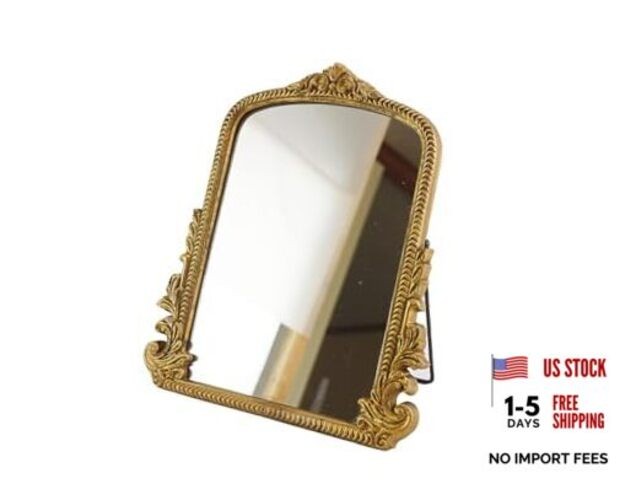 Small Vintage Vanity Makeup Desk Mirror, Antique Traditional Arch Antique Gold