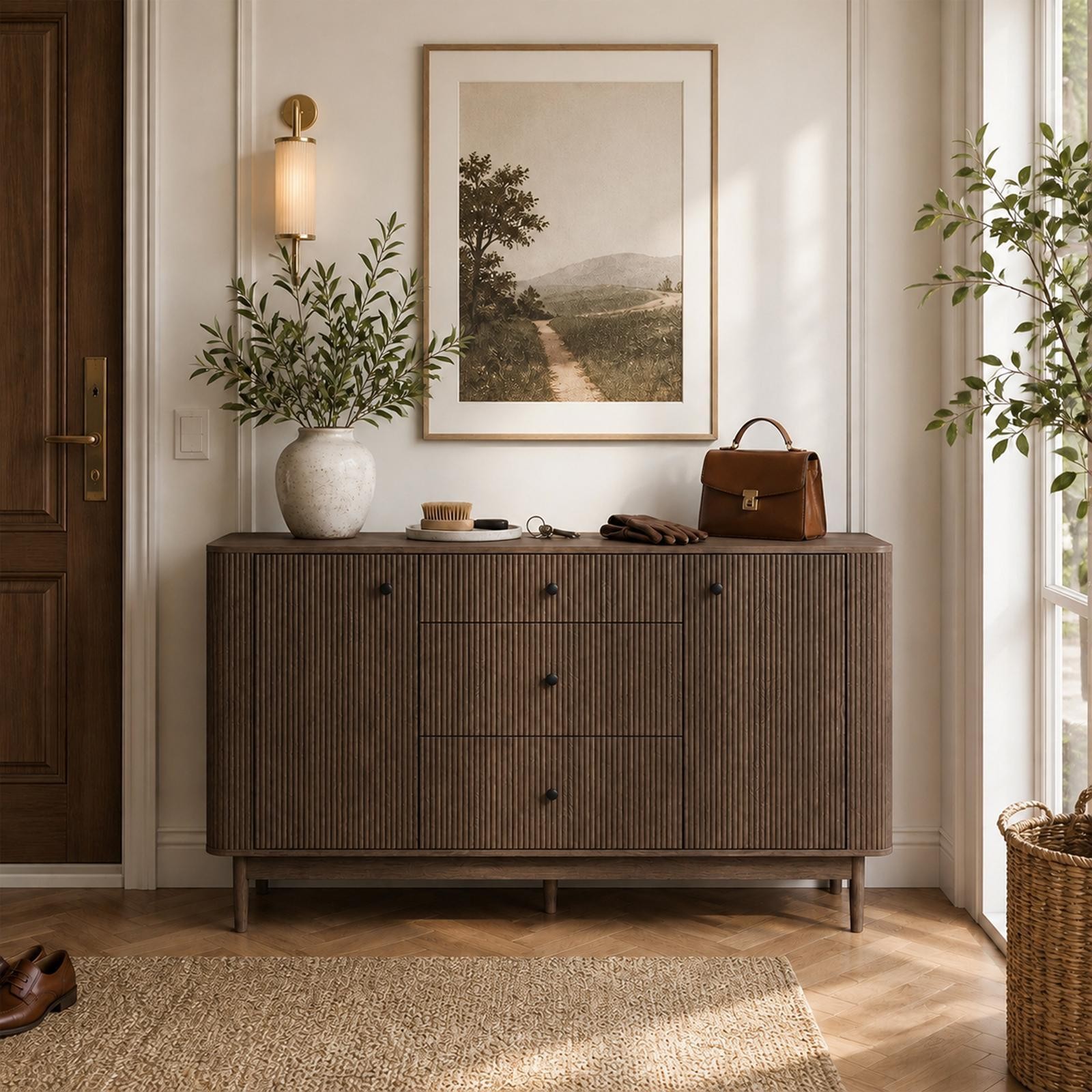 60-Inch Buffet Cabinet Sideboard with Storage, Modern Sideboard Buffet Table