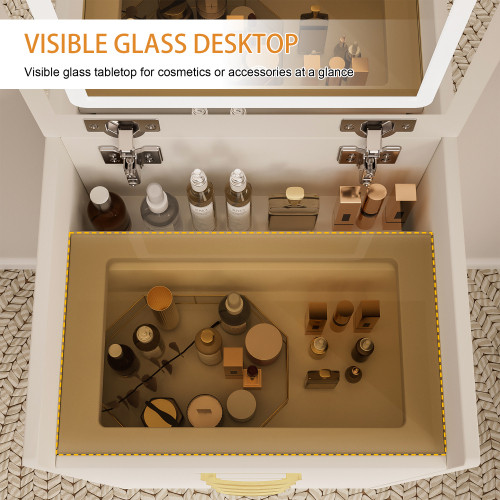 3 In 1 Vanity Desk With Open Top Mirror,Small Make Up Vanity Set With Visible Gl