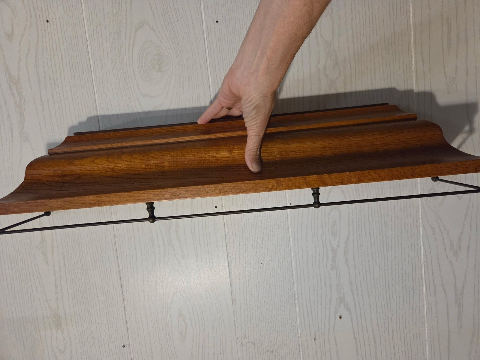 Wood & Metal Wall Mounted Shelf w/ Metal Rail, Brown, 1 Shelf, 25 lb 368A