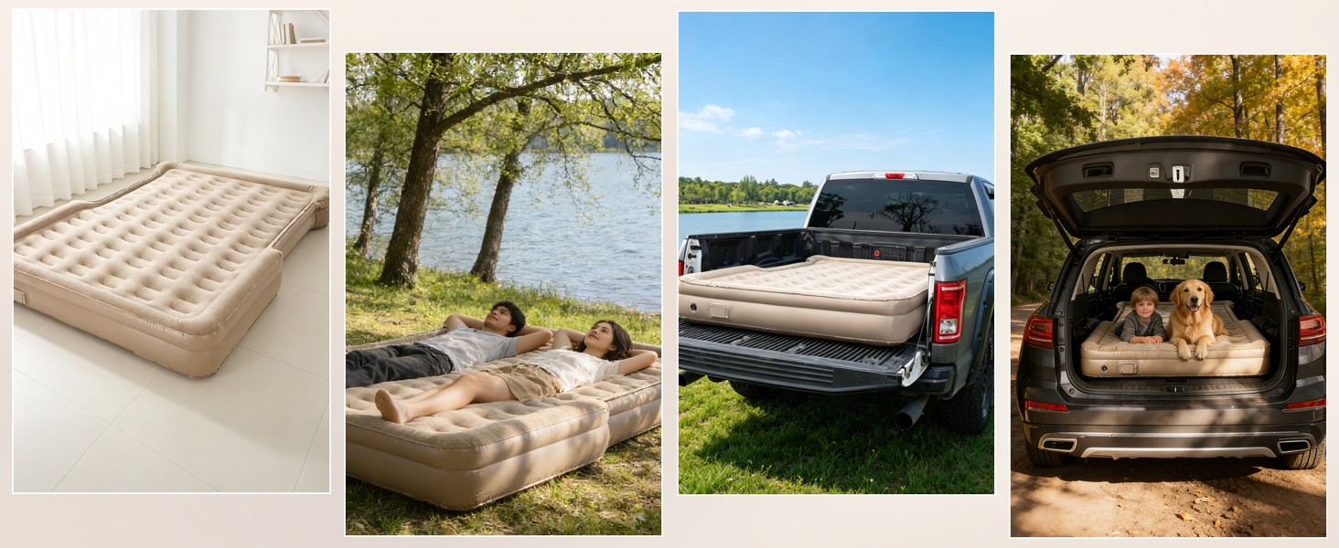Inflatable Truck Bed Air Mattress 6-6.5 FT Full Size, Built-in Air Pump,