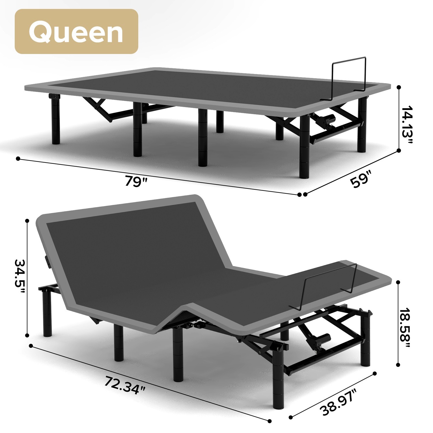 Adjustable Bed Frame with Massage Head & Foot Incline Queen Size Wireless Remote