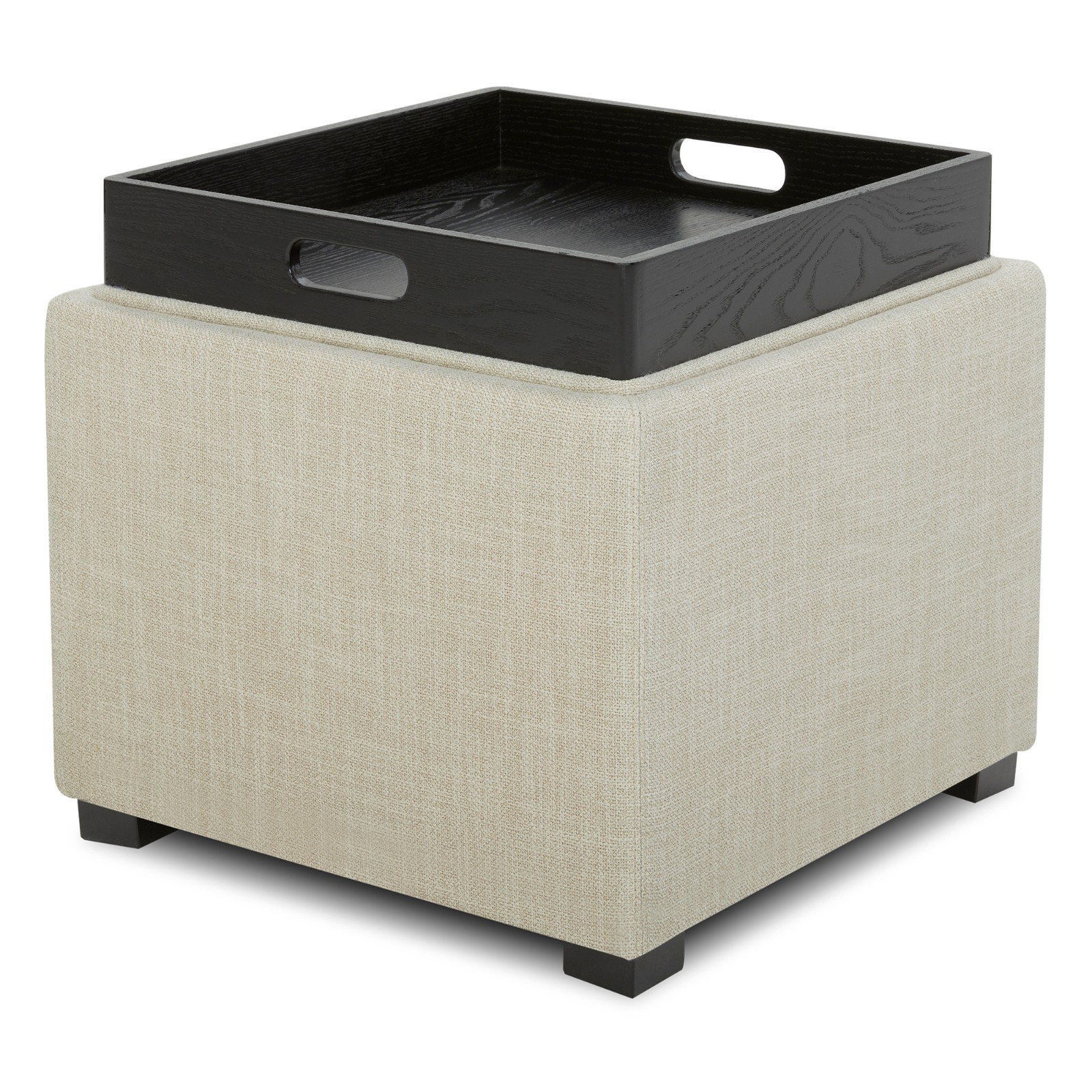 CHITA Upholstered Storage Ottoman Cube with Wood Tray, Sturdy Engineered Wood