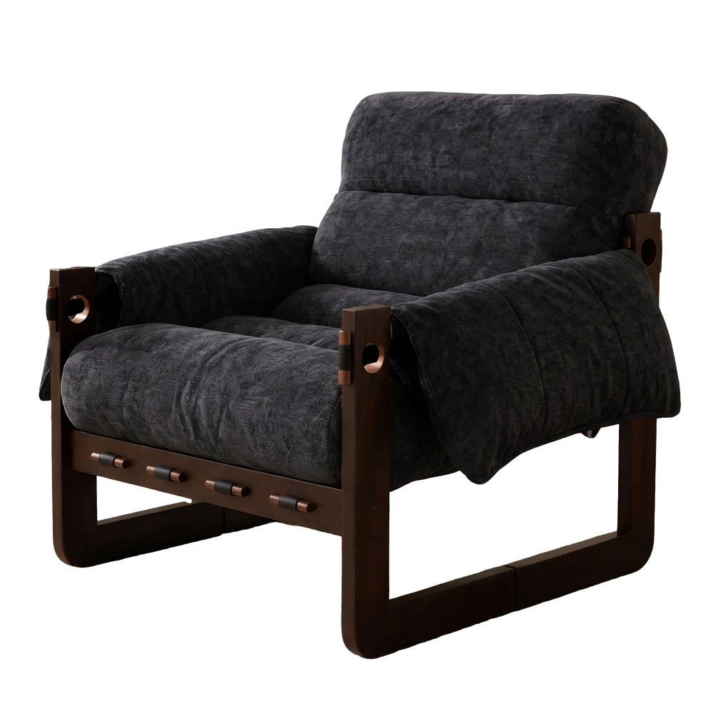 32″ Chenille Lounge Chair with Rolled Arms,Upholstered Accent Armchair,Dark Gray