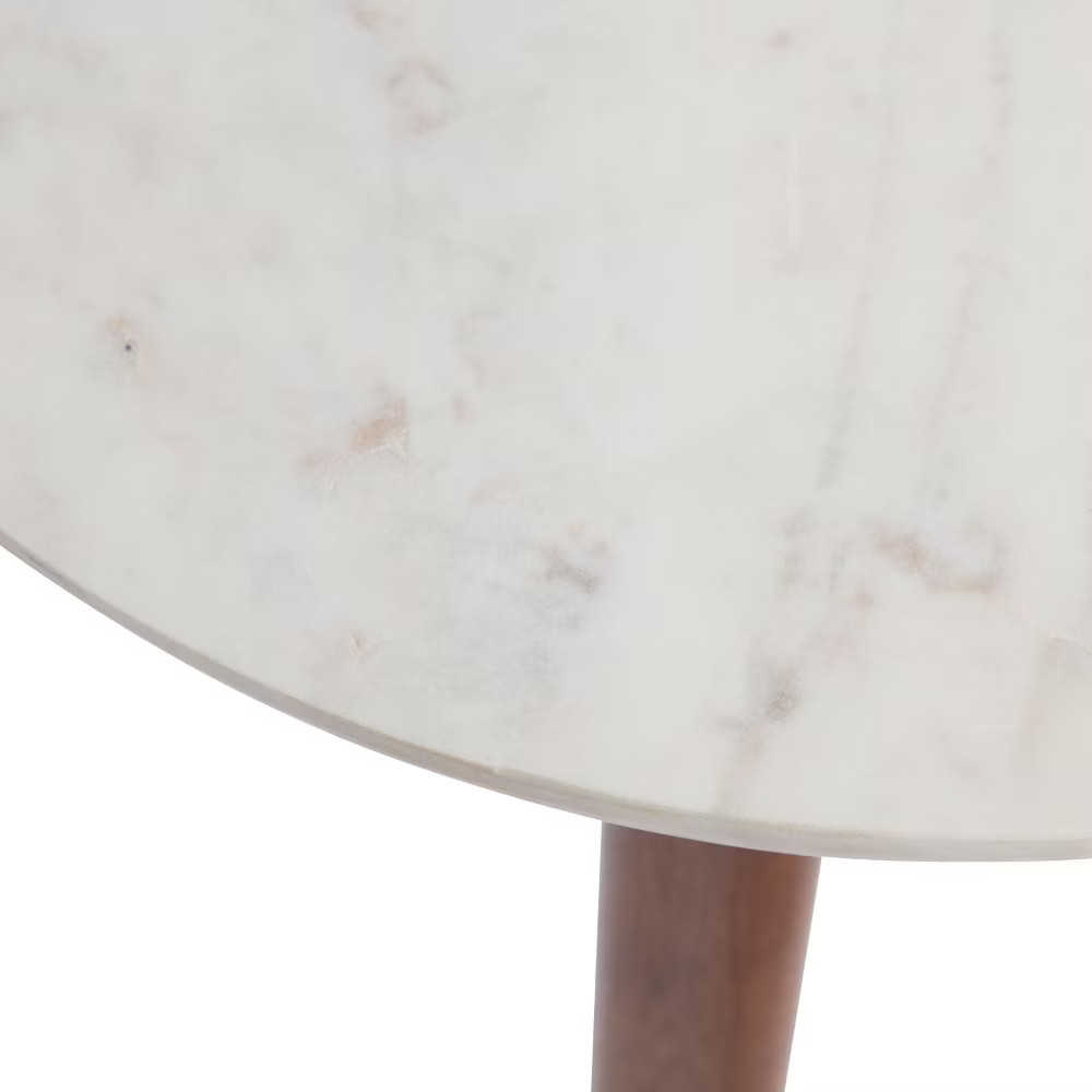 Kate and Laurel Rumsen Round Marble Side Table 16x16x21 Walnut Brown