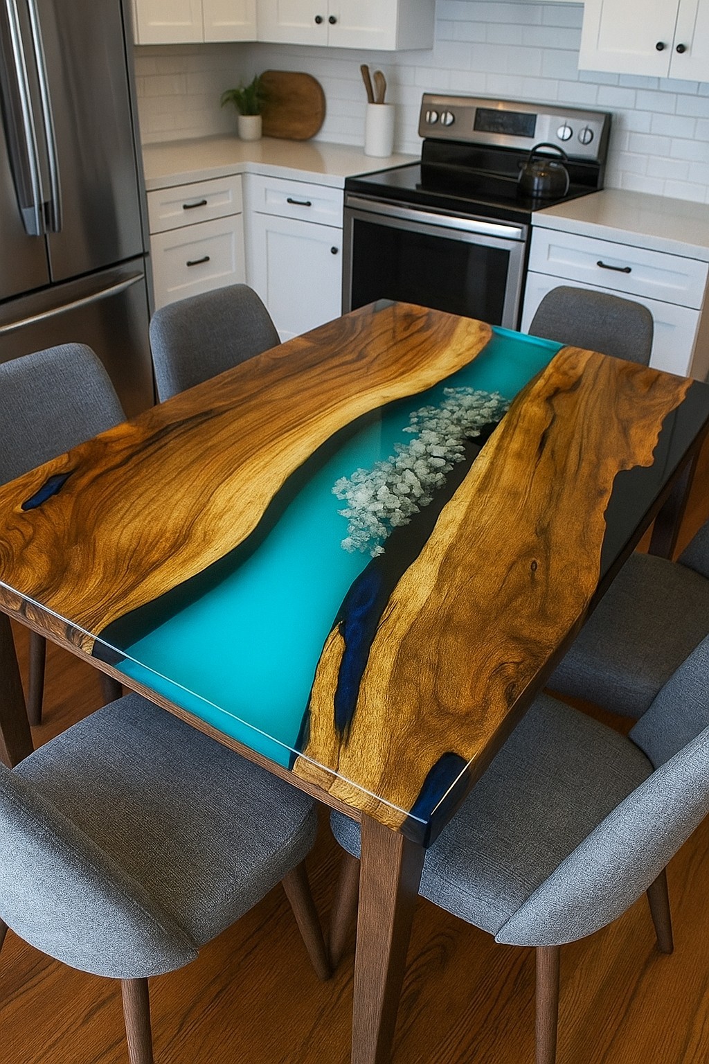 16*24″Nature Touch Green Resin Dining Table for Modern Interior Forest Inspired