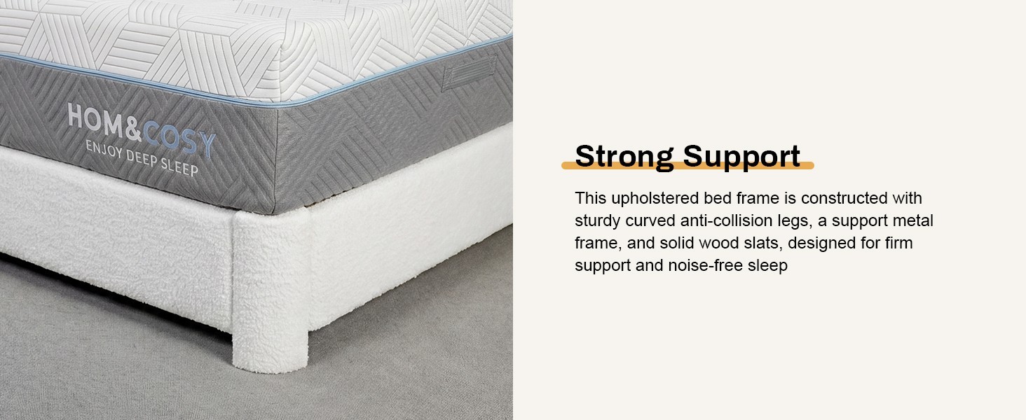 Full/Queen/King Upholstered Teddy Fabric Bed Frame with Adjustable Headboard