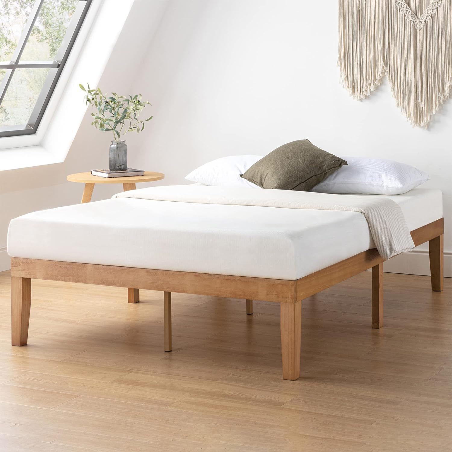 Naturalista Classic 16 Inch Solid Wood Platform Bed with Wooden Slats, Natural P