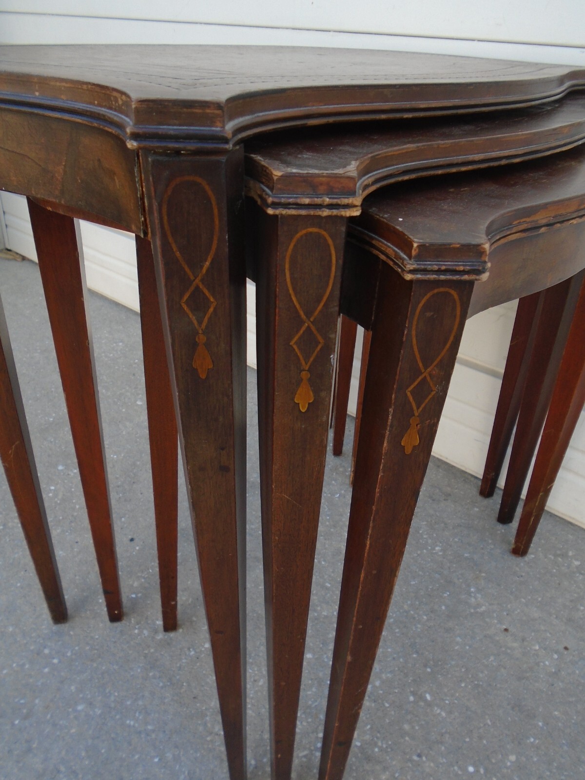3 Nesting End Tables French Country Regency Side Louis XVI Leather Mahogany TLC