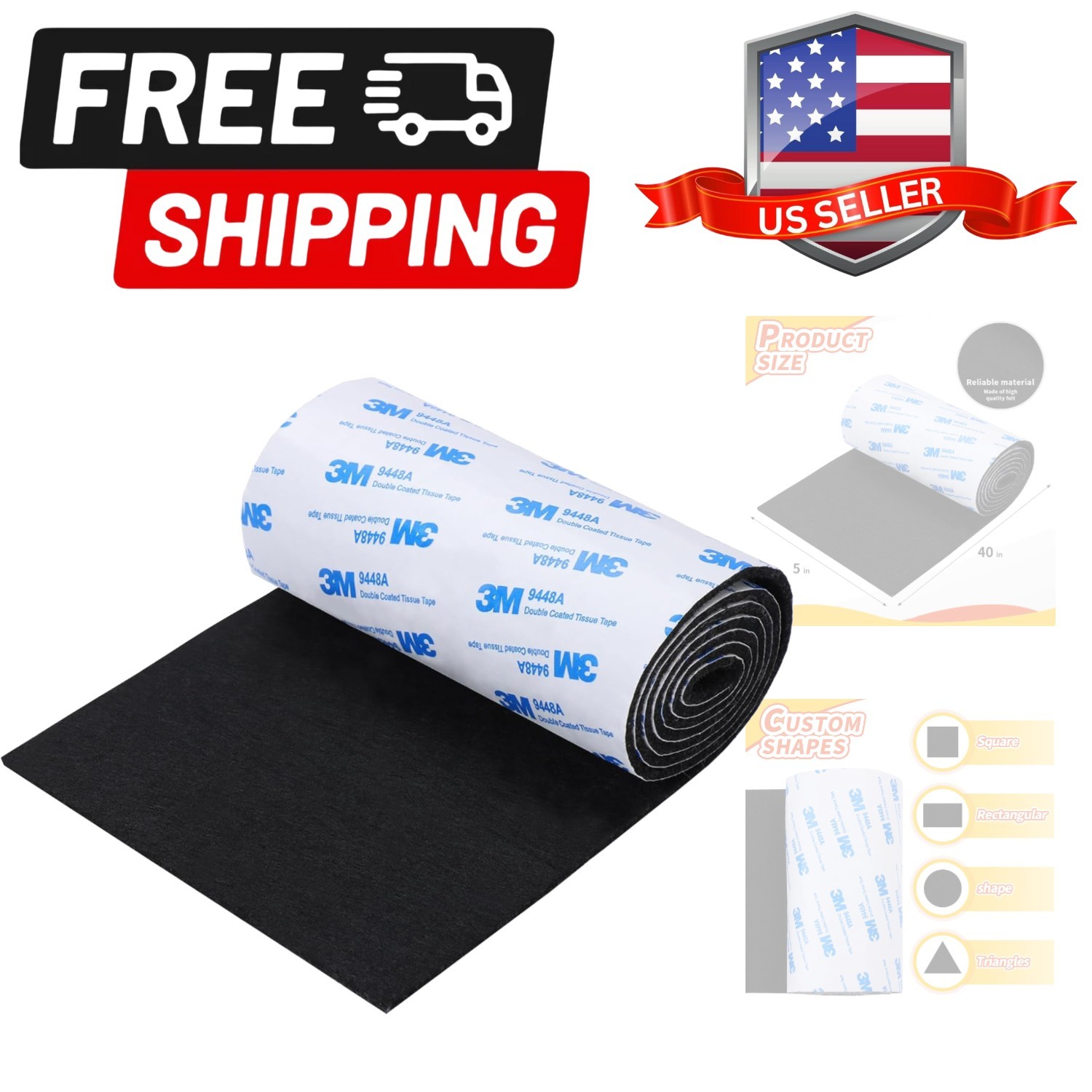 Felt Furniture Pads, Non Slip Self Adhesive Cuttable Felt Tape Black Heavy Du…