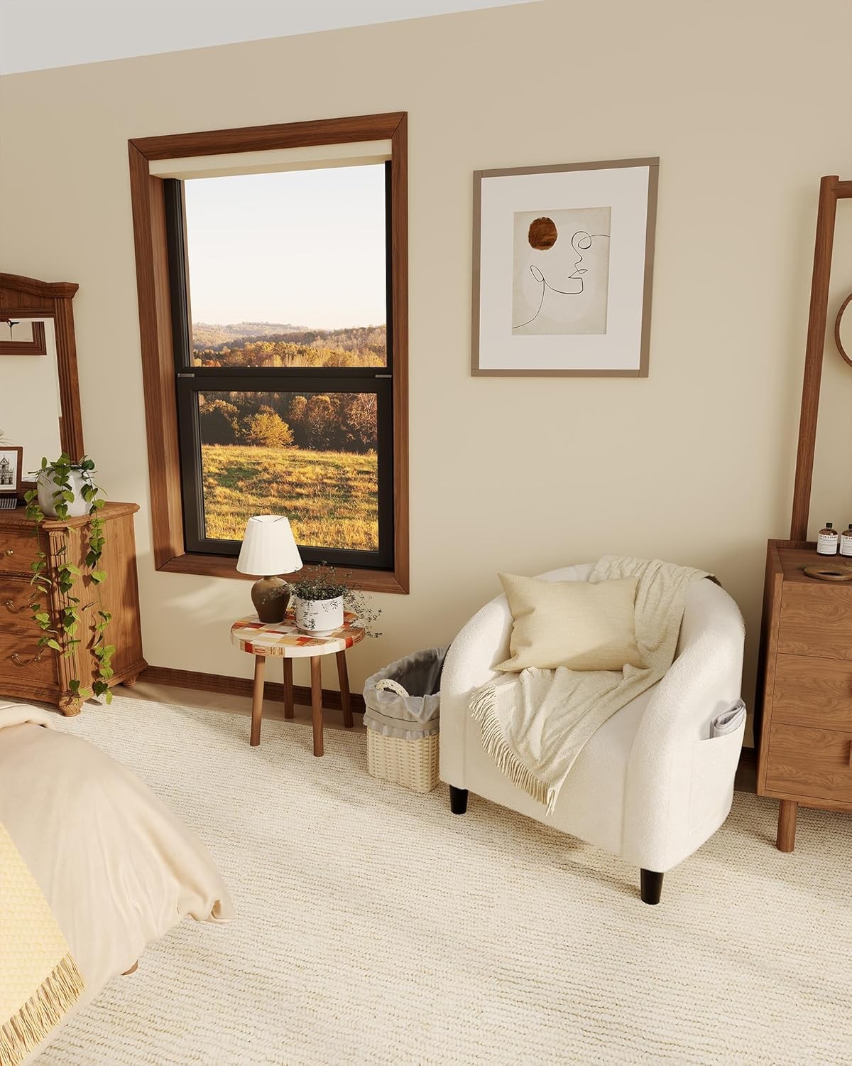 Accent Chair Living Room Chairs Boucle Barrel Chairs Round Armchairs for Bedroom