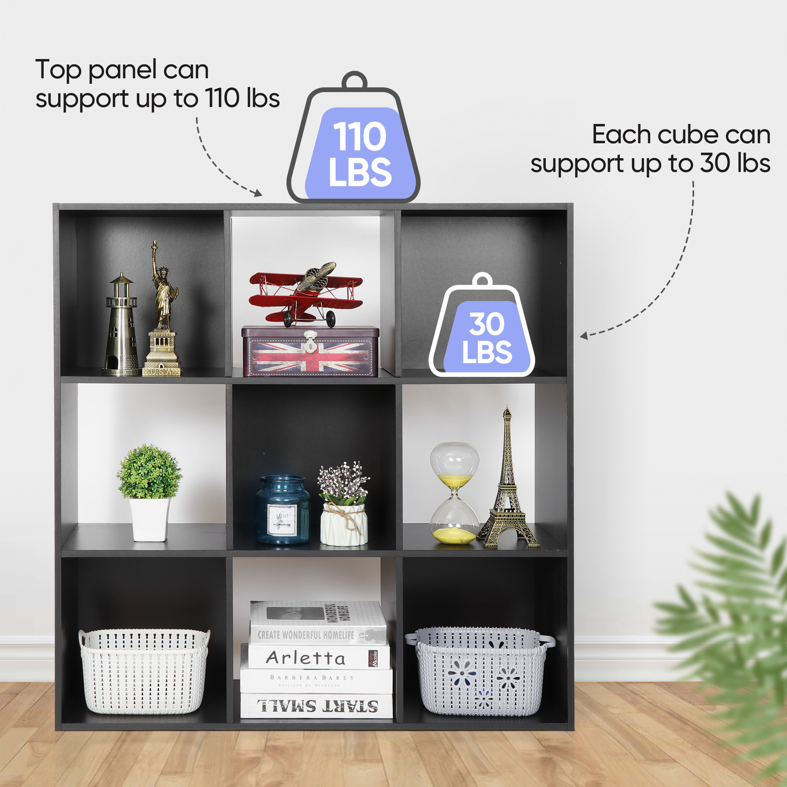9 Cube Storage Organizer Wooden Bookshelf Display Shelf W/5 Removable Back Panel