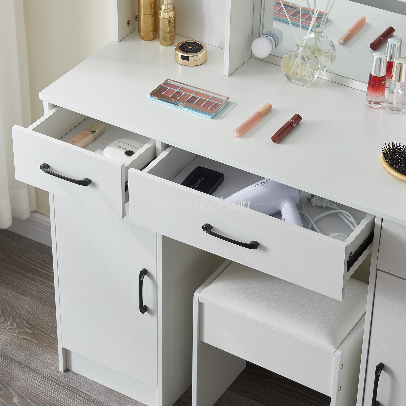 Vanity Set Makeup Desk with LED Lighted and 3 Drawers Dressing Table +LED Table