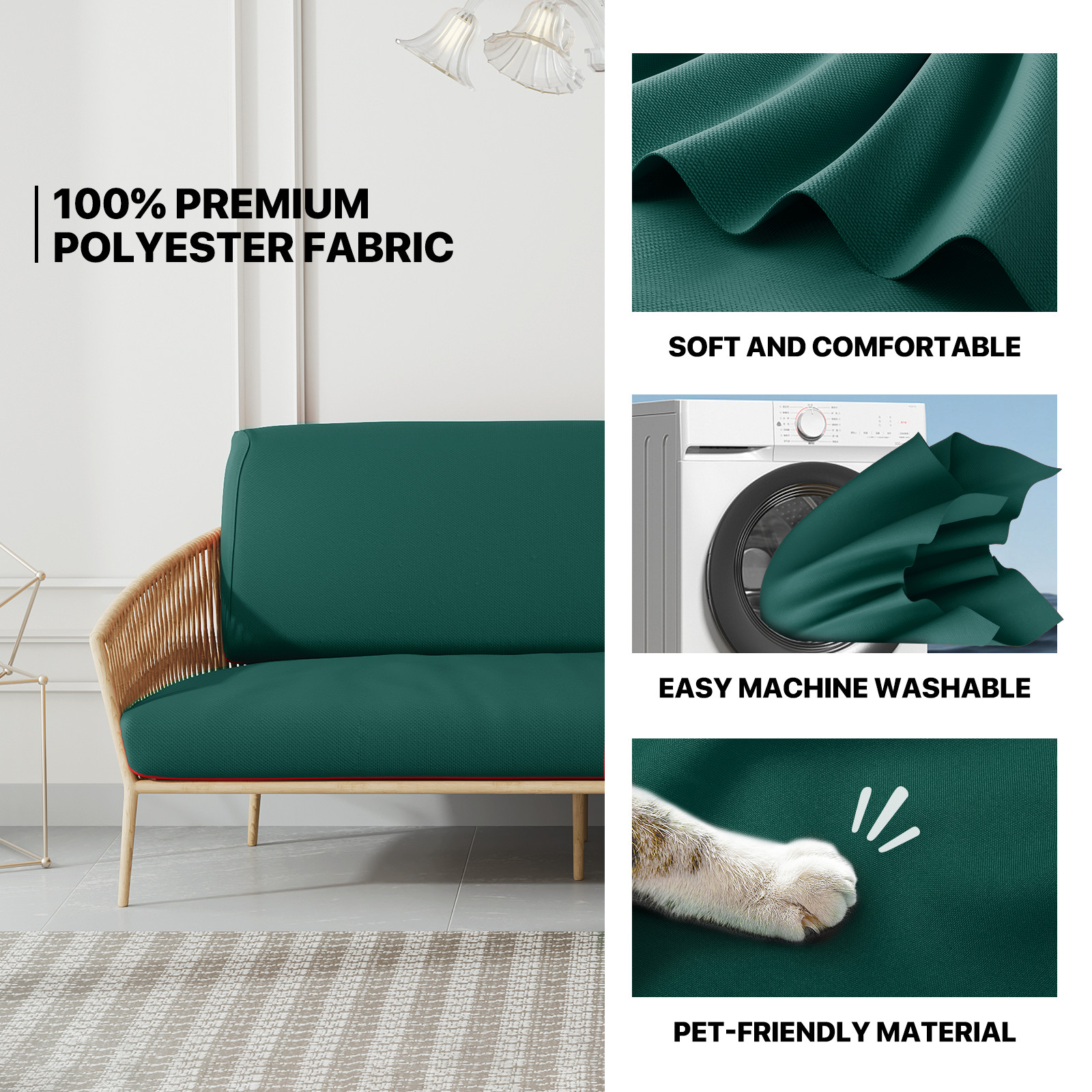Teal Green Twin Size Slipcovers Cushion Stretch Futon Cover Couch Sofa Protector