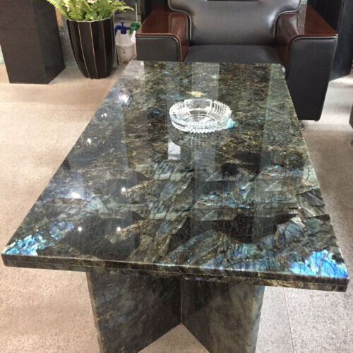 Labradorite Stone Dining & Kitchen Table Slab Handmade Rectangular Furniture