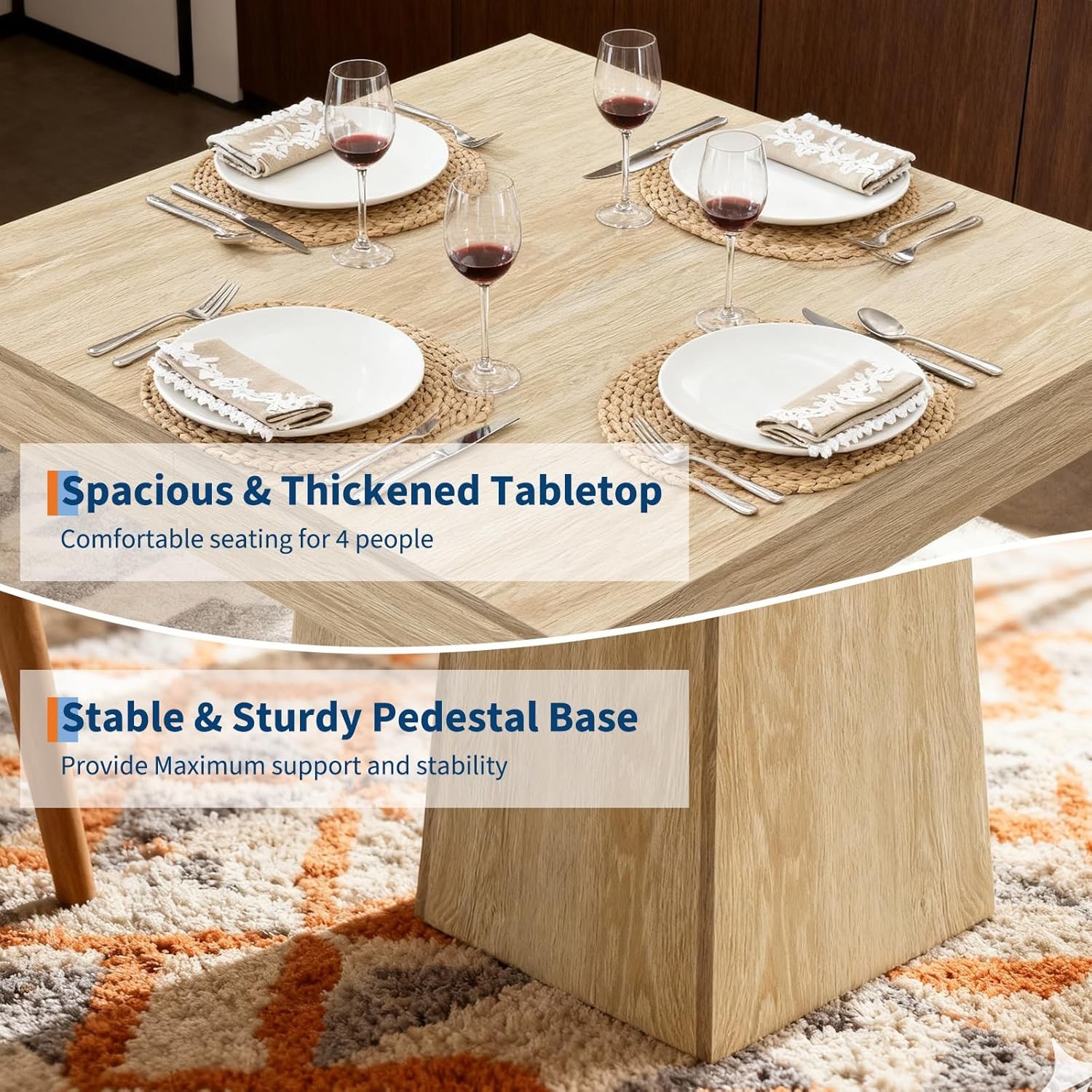 Square Dining Table for 4, 31.5inch Farmhouse Wooden Kitchen Table with Base