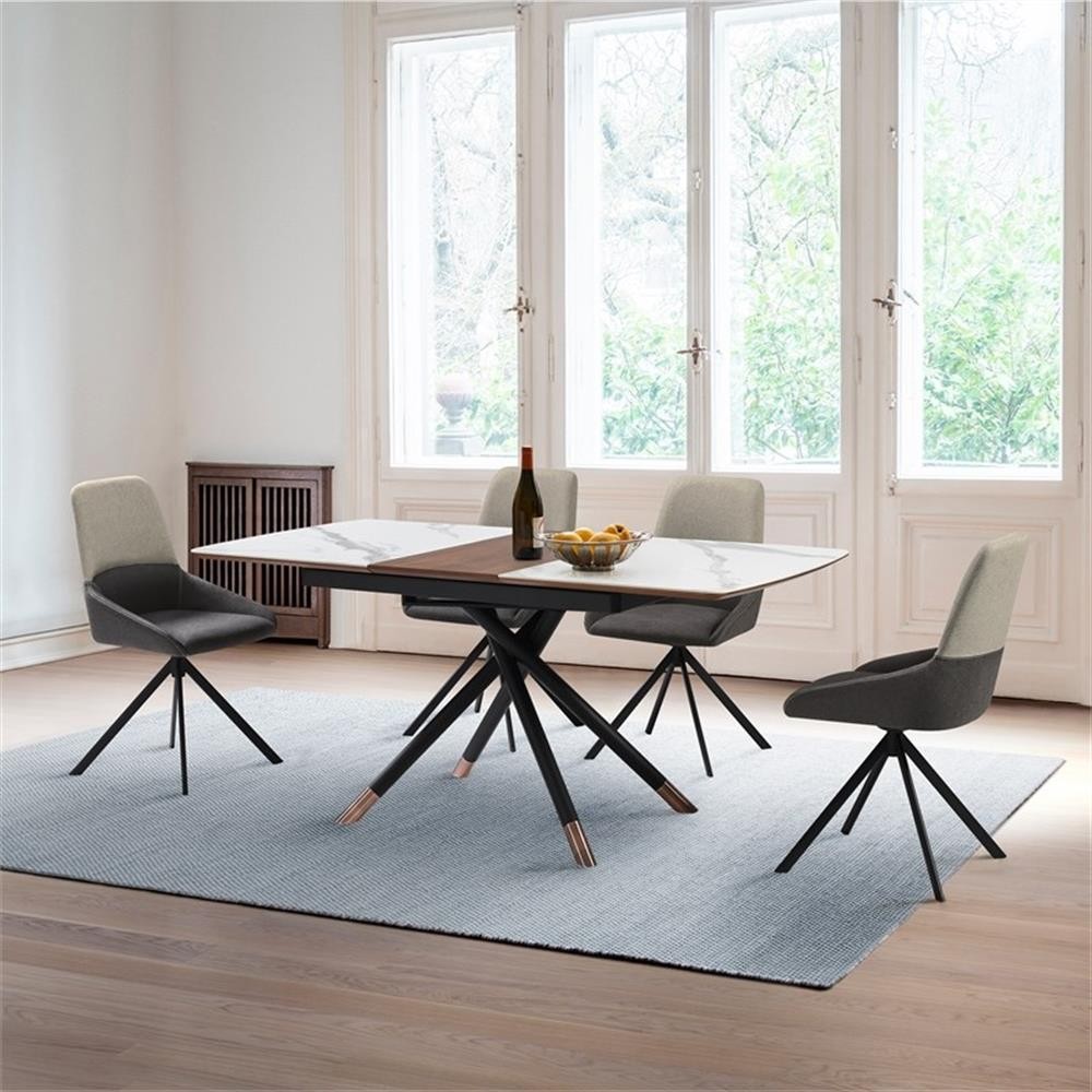 Alora Maverick 5 Piece Extendable Dining Set with Two-Tone Gray Fabric Chairs