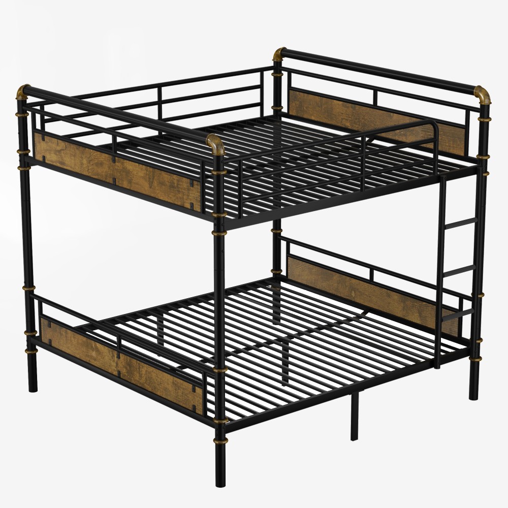 Industrial Queen Over Queen Metal Bunk Bed Detachable Frame Safety Guardrails