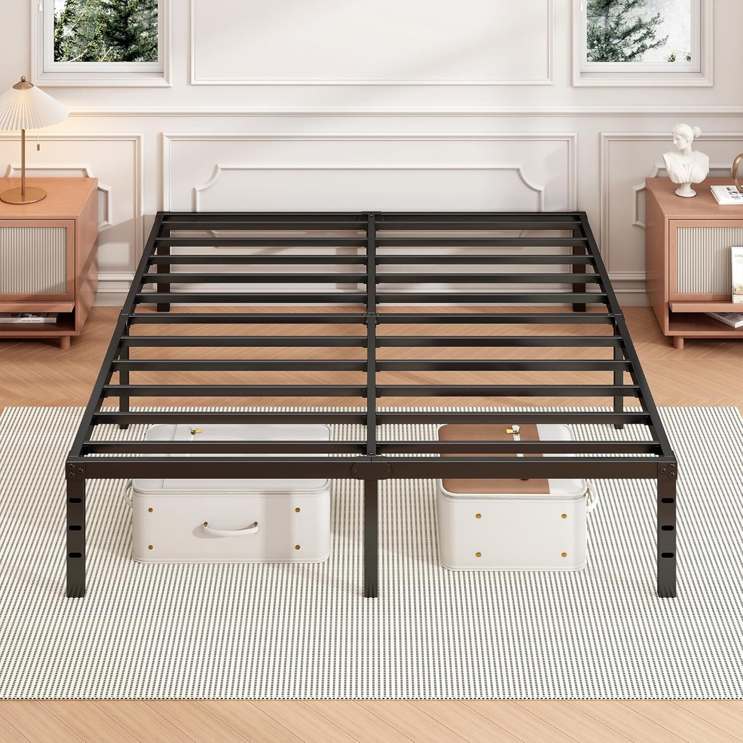 18 Inch King Bed Frame Sturdy Metal Platform No Box Spring Black Storage