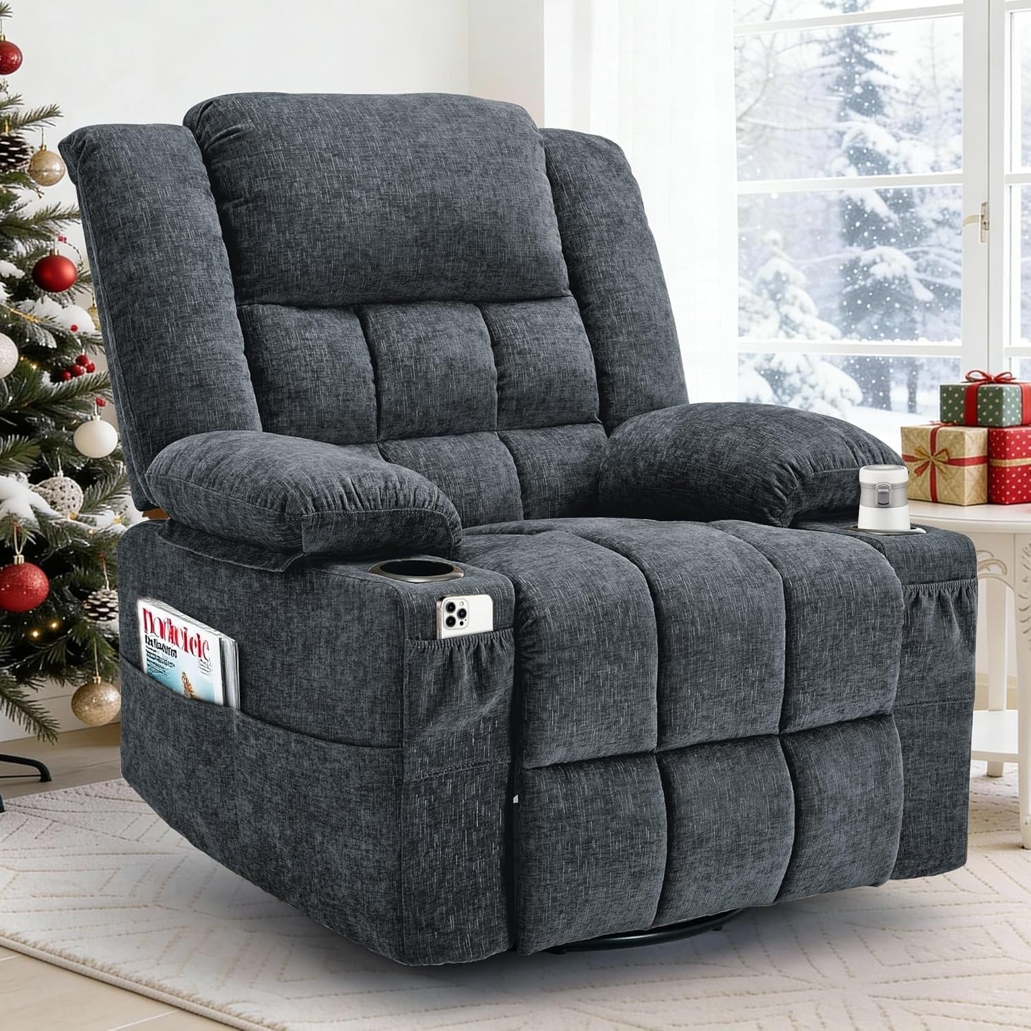 360° Swivel Rocker Recliner for Adults, Nursery Glider Recliner with Massage …