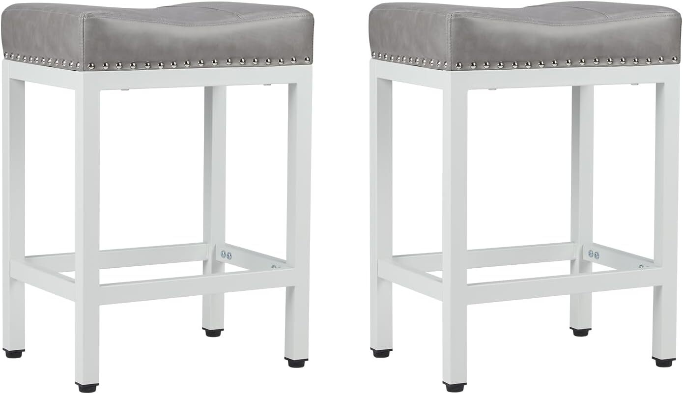 2 Pcs Bar Stools 24 inch Counter Height Stools Bar PU Leather Saddle Stool